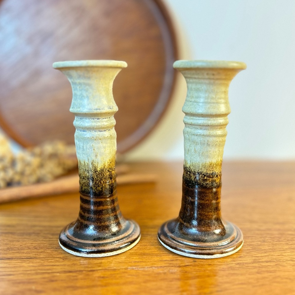 Studio Pottery Candleholders by Phil Yordy/Vintage Signed Pottery/EUC